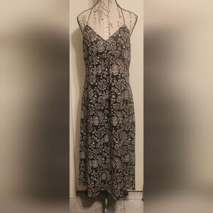 Ann Taylor Brown And White Floral Sun Dress Tie Neck Halter Midi Sz‎ 8